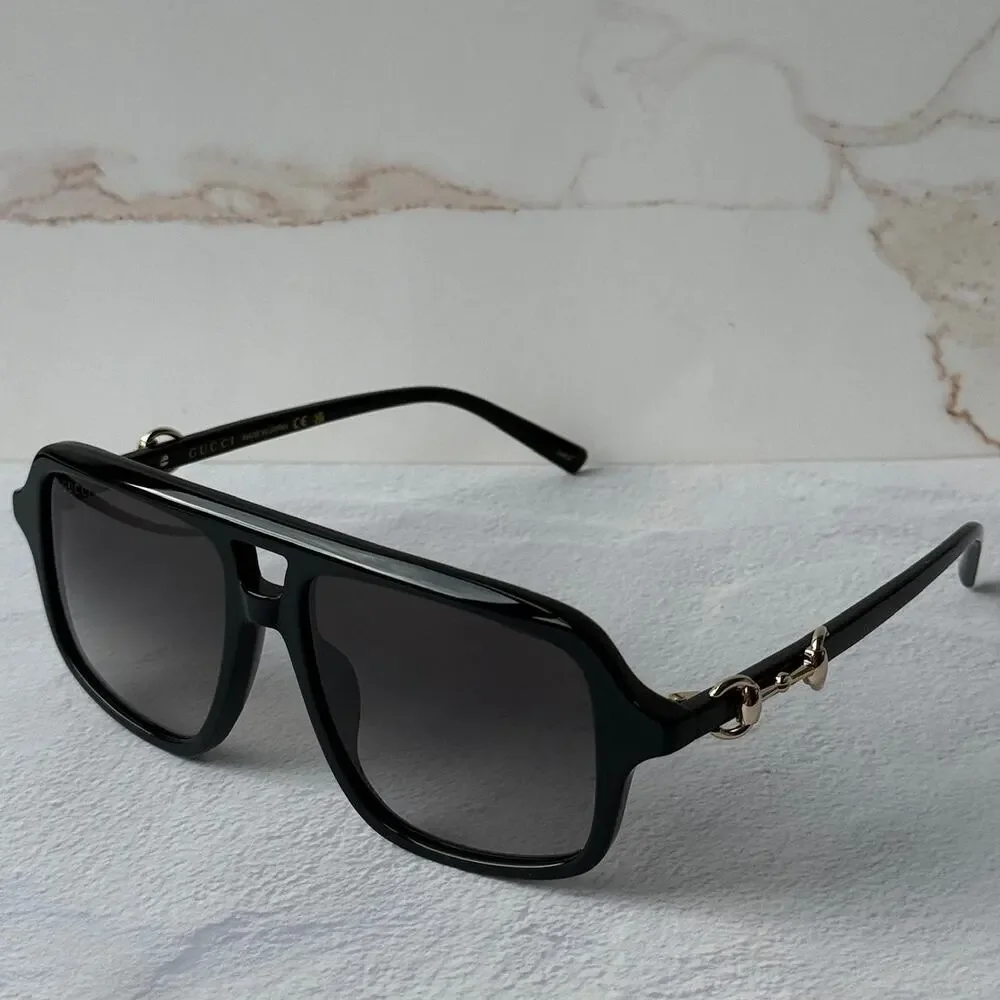 NEW Gucci GG2052S Black Gold Horsebit Aviator Sunglasses $515